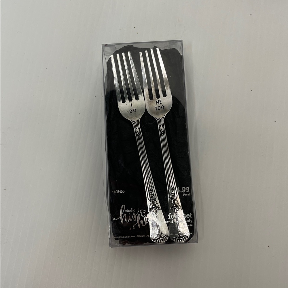 His & Hers Wedding Cake Fork Set embossed I Do Me Too Obsessed Studio Must Haves